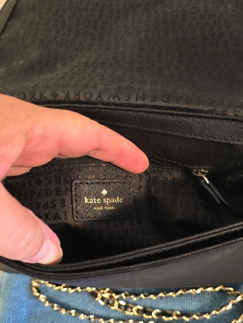 Kate Spade Black Crossbody with Gold Chain - Picture 6 of 8